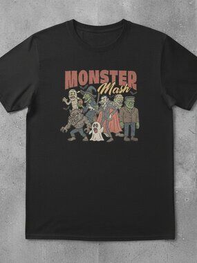 Monster Mash Halloween T-Shirt Vintage Classic Monsters Graphic Tee Spooky Ghost